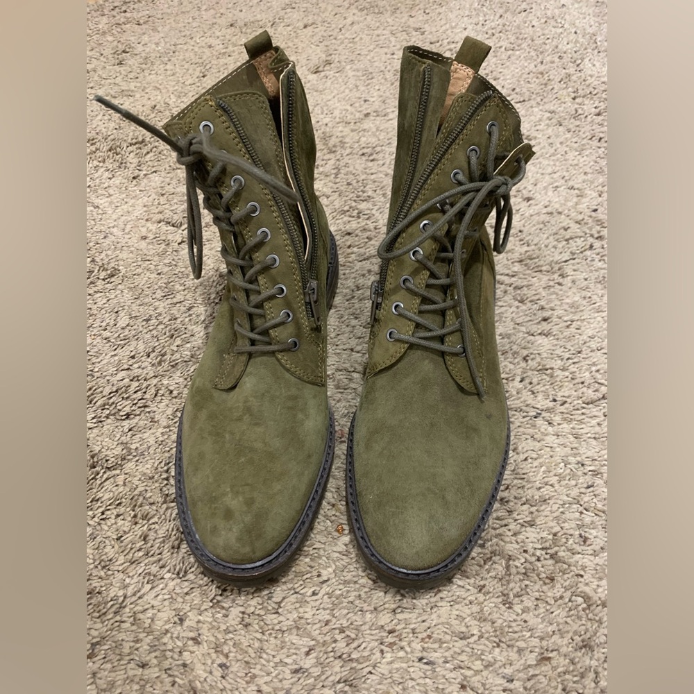 Women's Olive Green Suede Lace-Up Ankle Boots